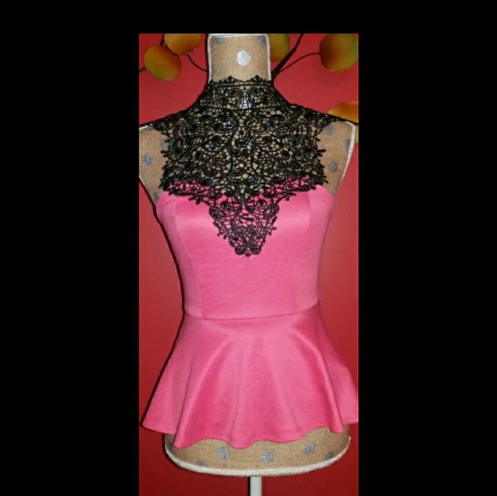Joyce Leslie Pink Open Back Peplum Blouse (S)